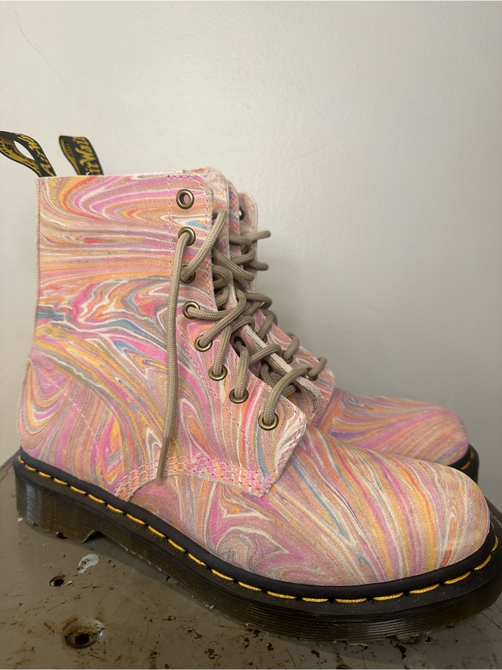 Dr. Martens Pink Marble Lace-Up Combat Boots
